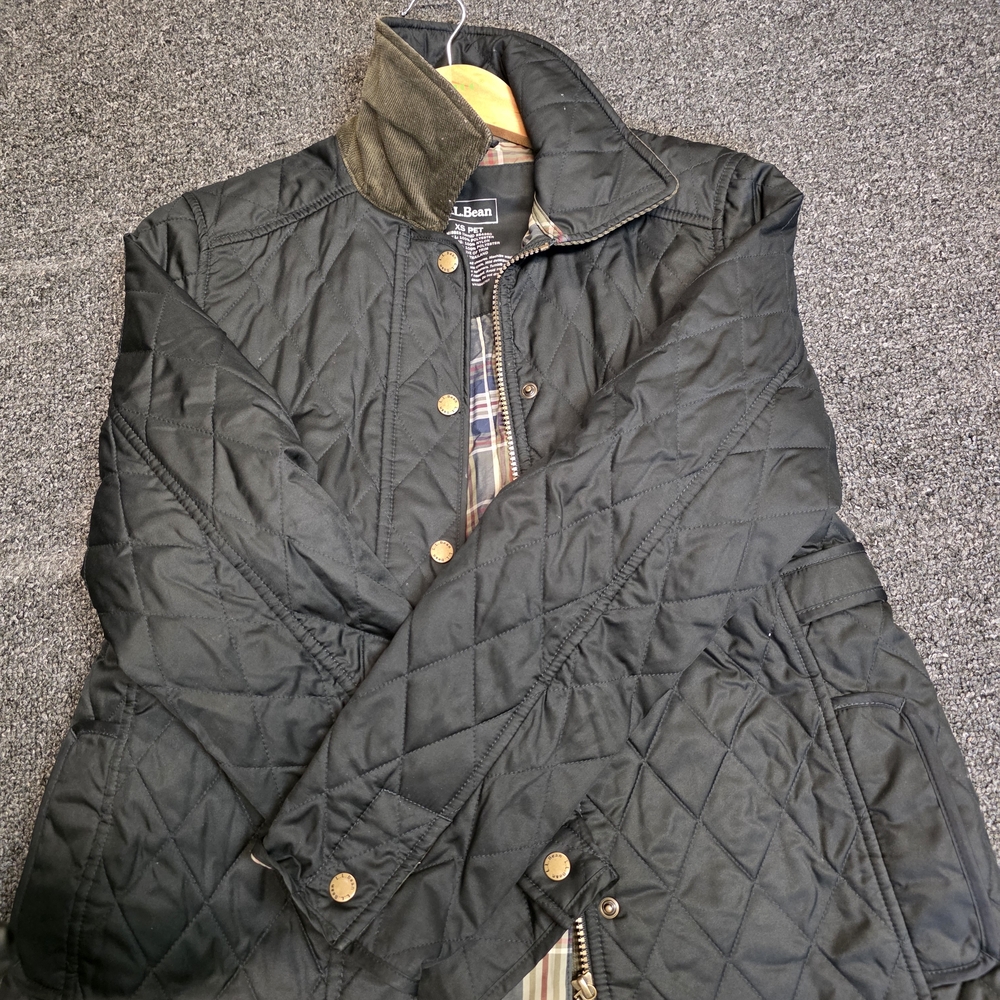 L.L. Bean Black Quilted Coat with Button Accents